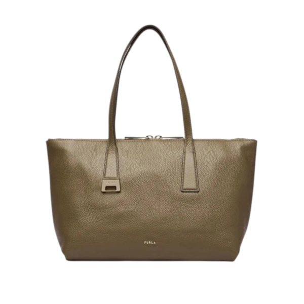 Furla - Γυναικεία Δερμάτινη Τσάντα Ώμου/Χειρός Olivia M Tote WB01977-HSF000-4903S Λαδί/Γκρι