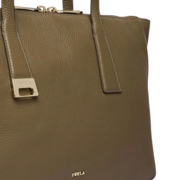 Furla - Γυναικεία Δερμάτινη Τσάντα Ώμου/Χειρός Olivia M Tote WB01977-HSF000-4903S Λαδί/Γκρι WB01977-HSF000-4903S