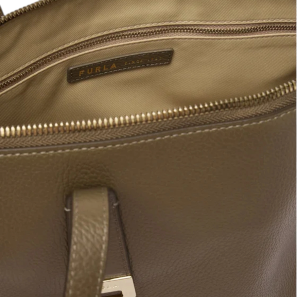 Furla - Γυναικεία Δερμάτινη Τσάντα Ώμου/Χειρός Olivia M Tote WB01977-HSF000-4903S Λαδί/Γκρι WB01977-HSF000-4903S