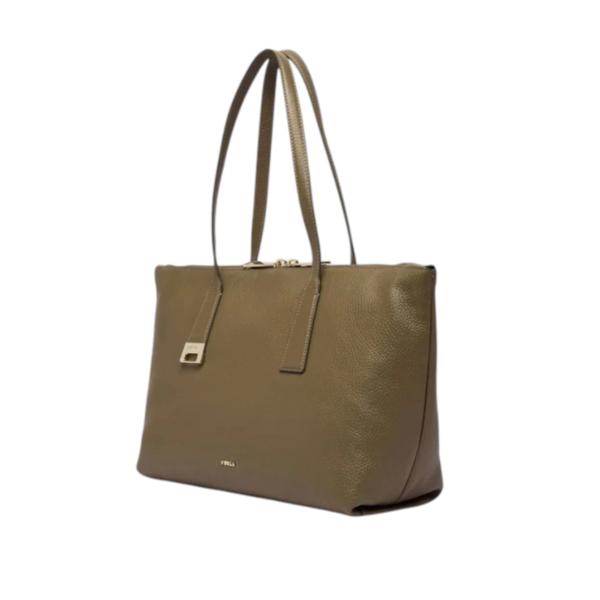 Furla - Γυναικεία Δερμάτινη Τσάντα Ώμου/Χειρός Olivia M Tote WB01977-HSF000-4903S Λαδί/Γκρι WB01977-HSF000-4903S