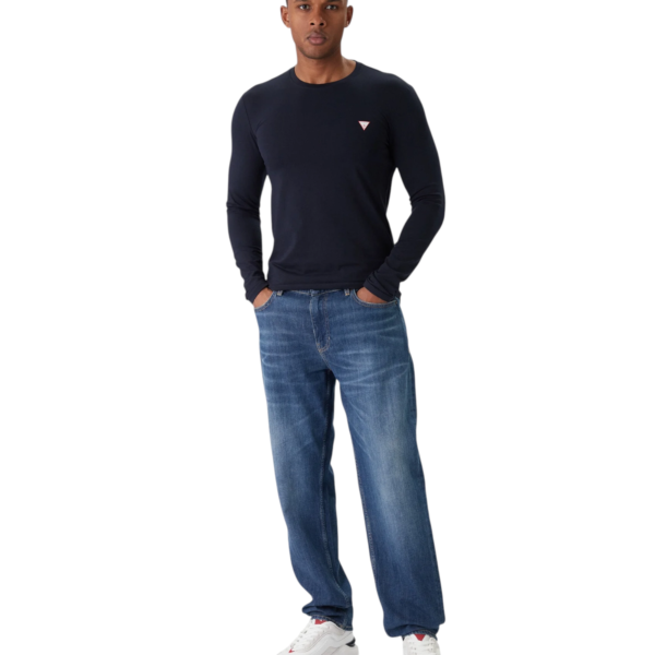Guess - Ανδρική Μακρυμάνικη Μπλούζα T-Shirt Slim Fit M2YI28J1314-G7V2 Μπλε Σκούρο M2YI28J1314-G7V2