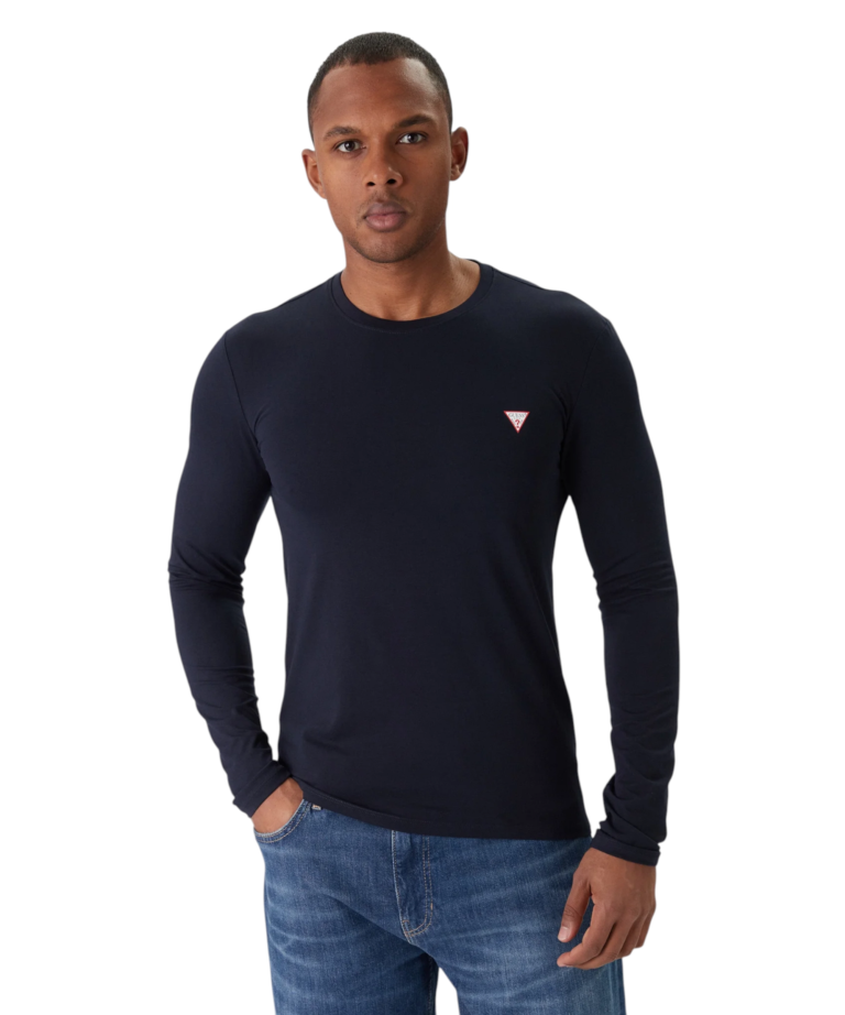 Guess - Ανδρική Μακρυμάνικη Μπλούζα T-Shirt Slim Fit M2YI28J1314-G7V2 Μπλε Σκούρο