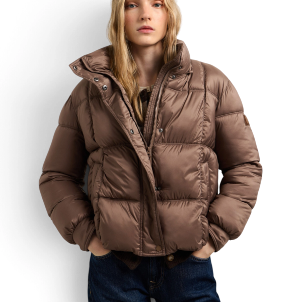 Pepe Jeans - Γυναικείο Αδιάβροχο Κοντό Puffer Μπουφάν Essentials Lauren PL4024541-875 Καφέ PL4024541-875
