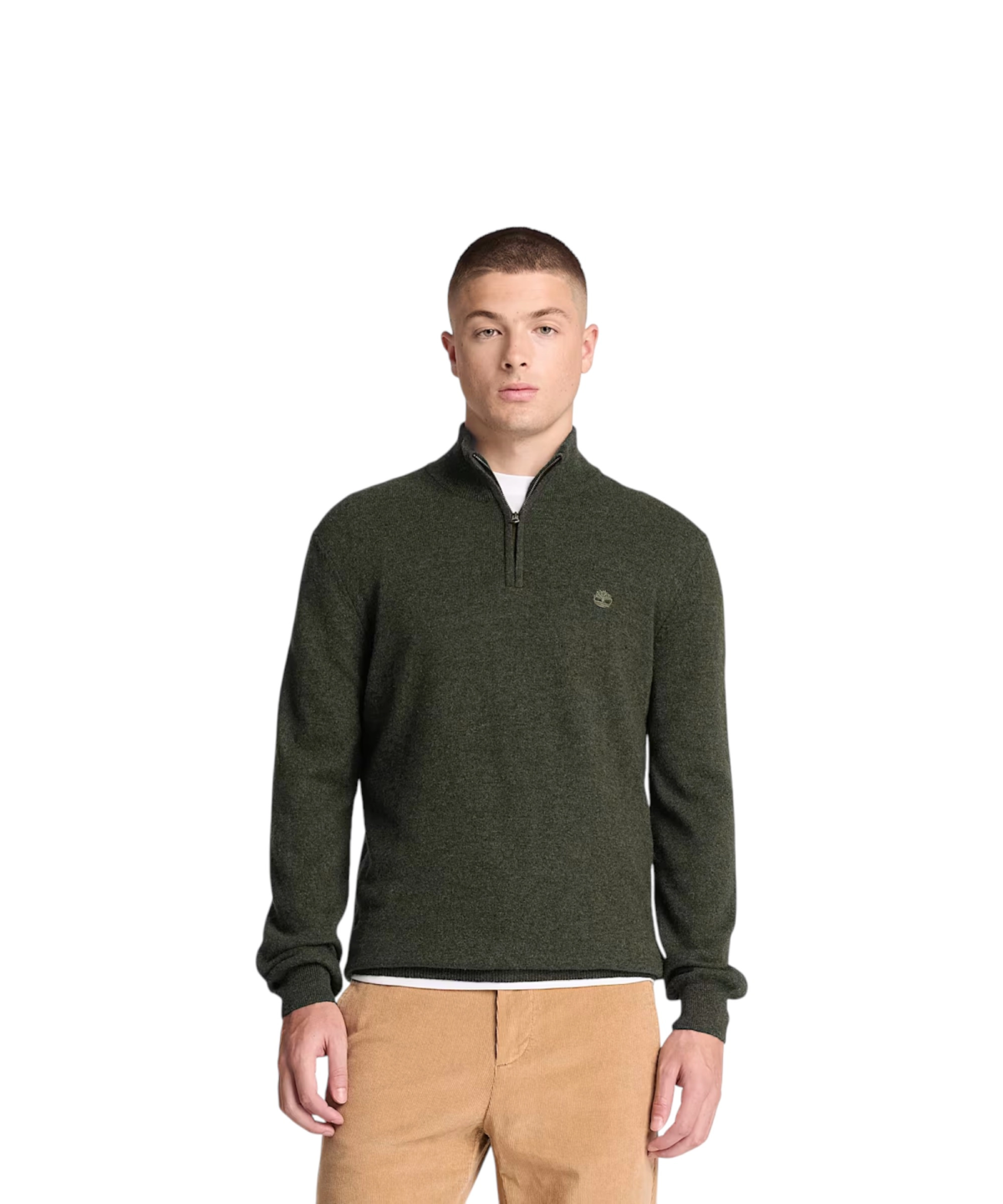 Timberland - Ανδρικό Πουλόβερ Jaffrey Wool Quarter-Zip Jumper TBC0YHA1U32 Χακί