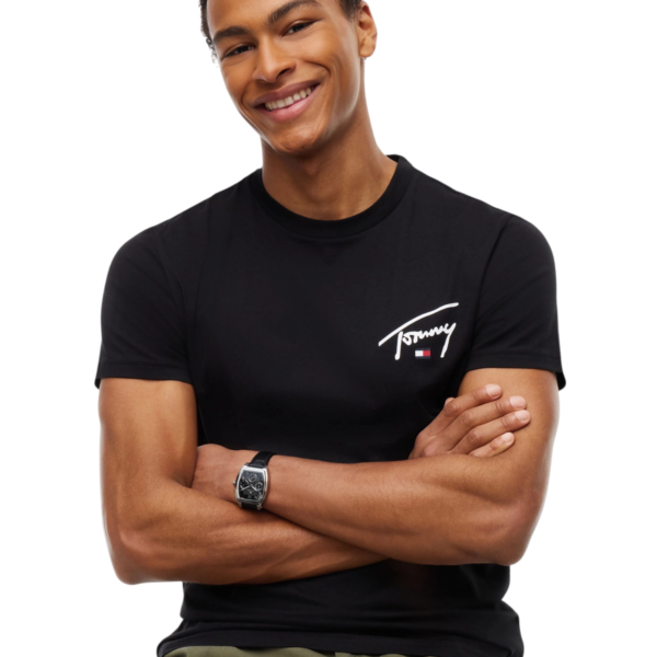 Tommy Hilfiger - Ανδρικό T-shirt Signature Chest Slim Fit DM0DM23550-BDS Μαύρο DM0DM23550-BDS