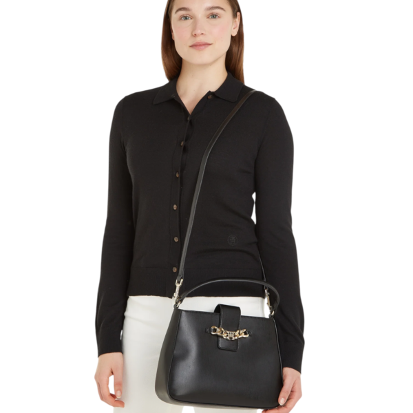 Tommy Hilfiger - Γυναικεία Τσάντα Ώμου/Χειρός Th Luxe Satchel AW0AW15606-BDS Μαύρο AW0AW15606-BDS