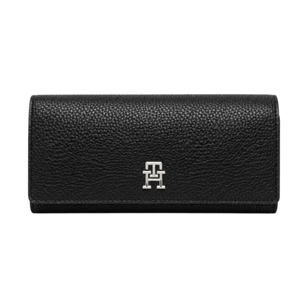 Tommy Hilfiger - Γυναικείο Πορτοφόλι Th Emblem Lrg Flap Wallet AW0AW14651-BDS Μαύρο AW0AW14651-BDS