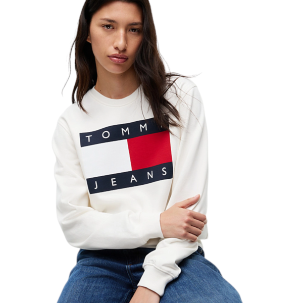 Tommy Hilfiger - Γυναικείο Φούτερ Flag Badge Crew Neck DW0DW23906-YBL Λευκό DW0DW23906-YBL