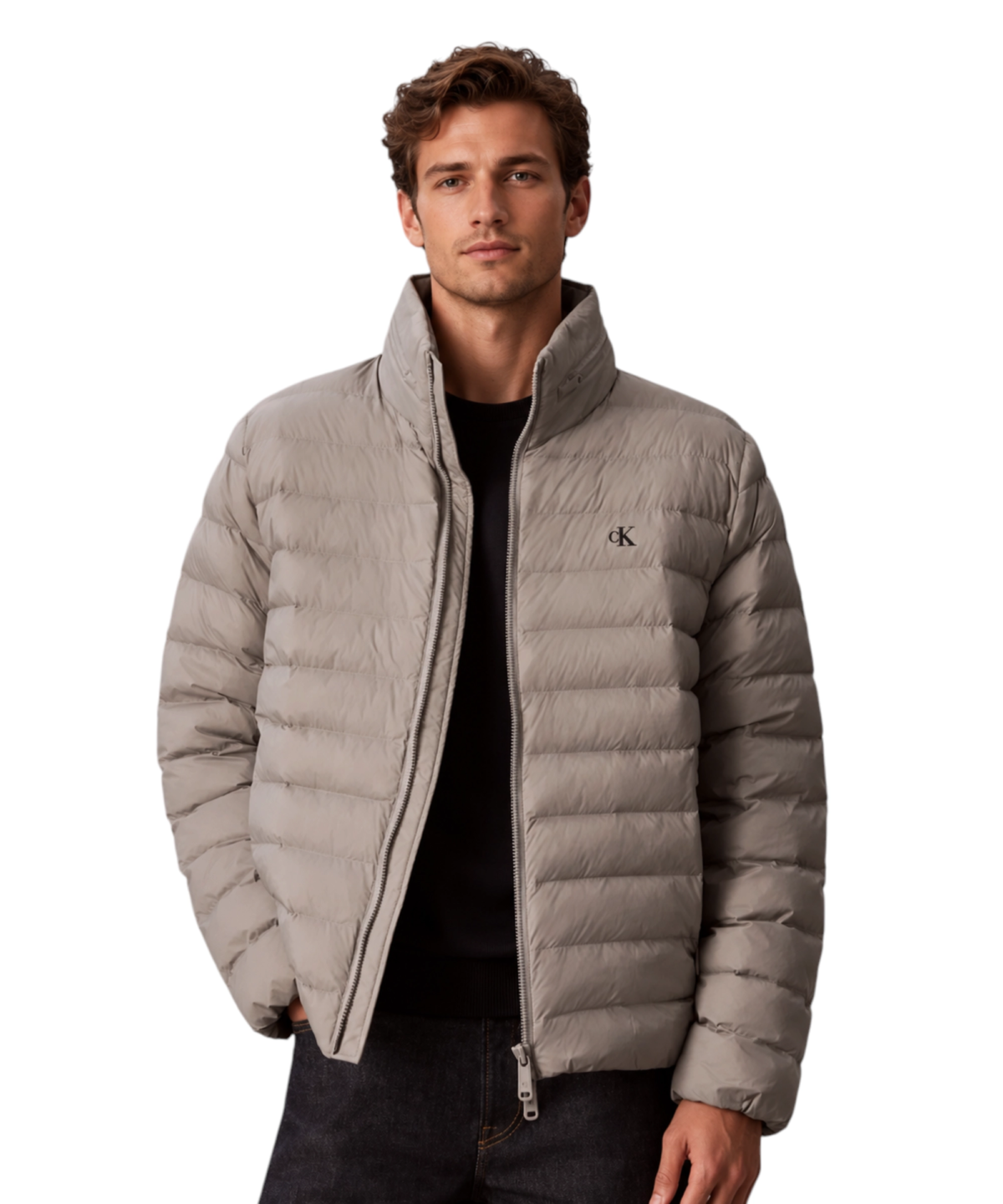 Calvin Klein - Ανδρικό Χειμωνιάτικο Μπουφάν Ls Nyln Md Wt Hdd F LV04RC511G-P87 Γκρι