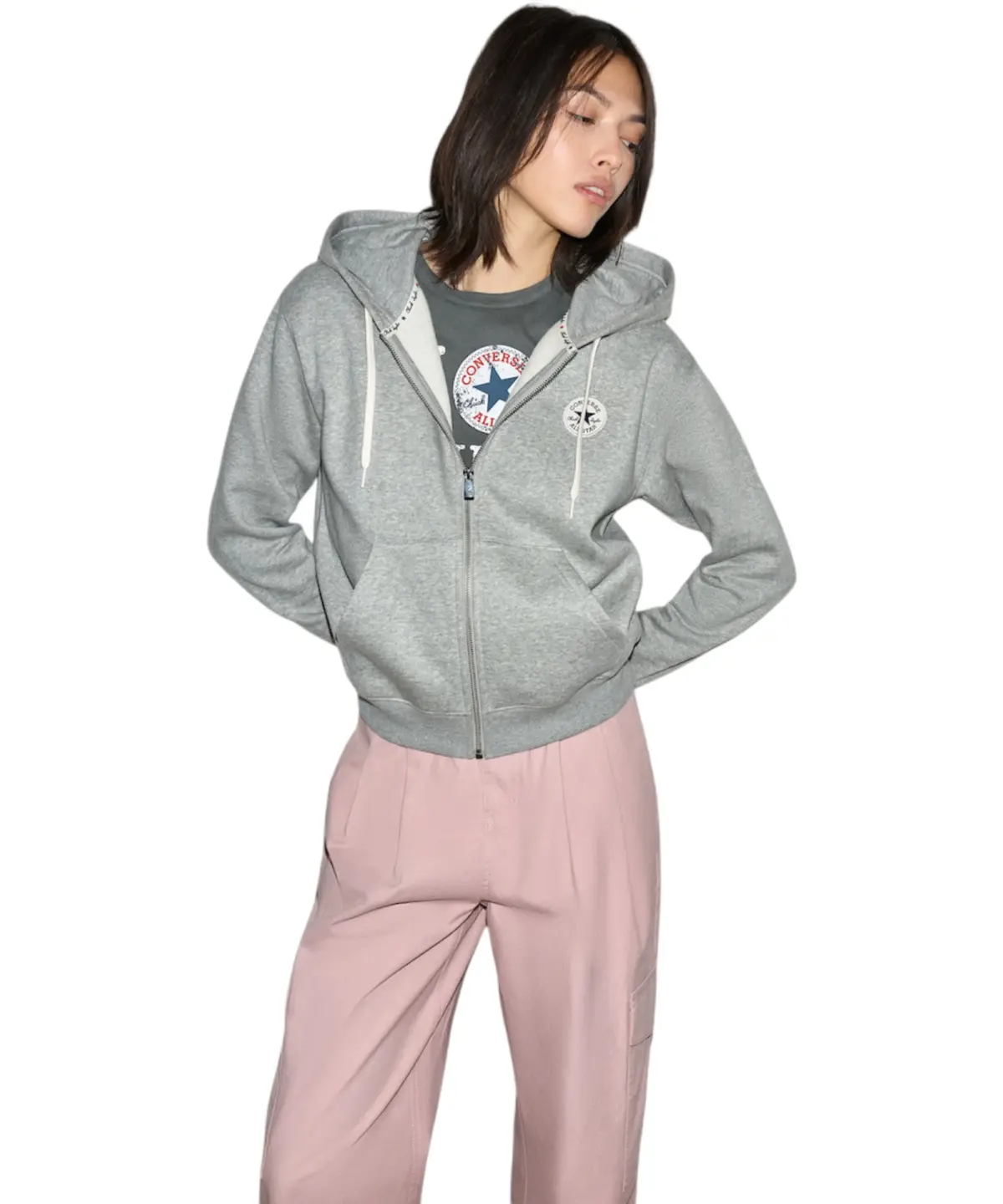 Converse - Γυναικεία Ζακέτα Φούτερ Signature CVW6H546-027 Γκρι