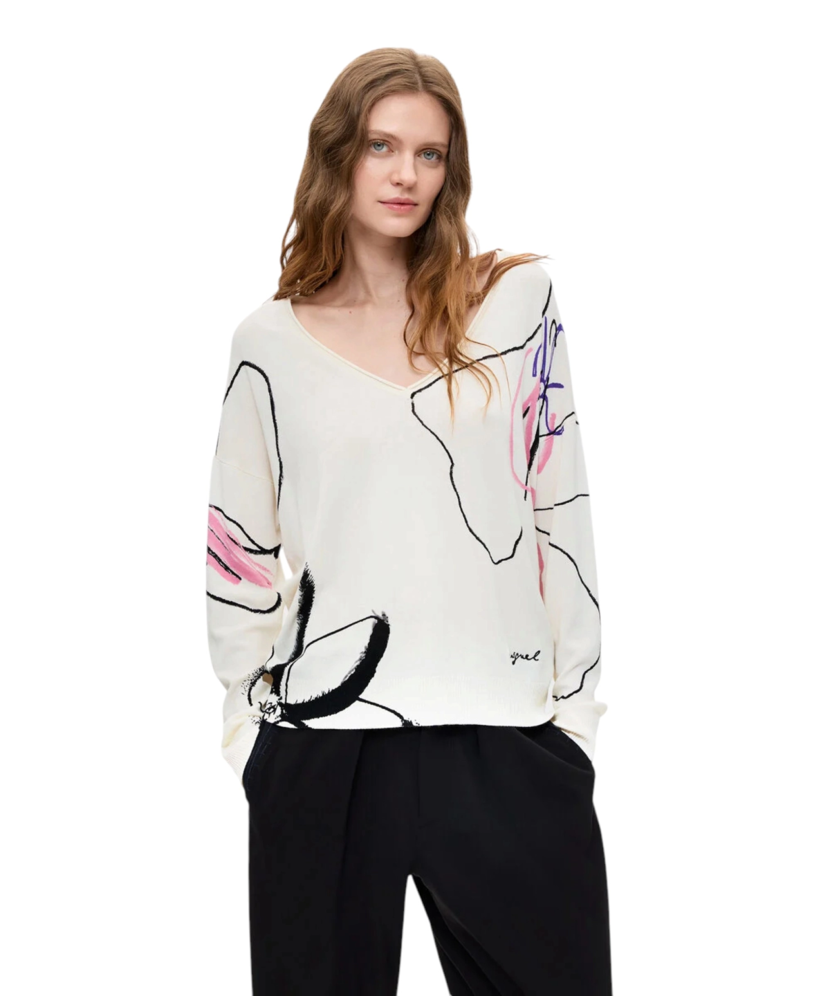 Desigual - Γυναικεία Μακρυμάνικη Πλεκτή Μπλούζα 26WWJF29-1022 Λευκό