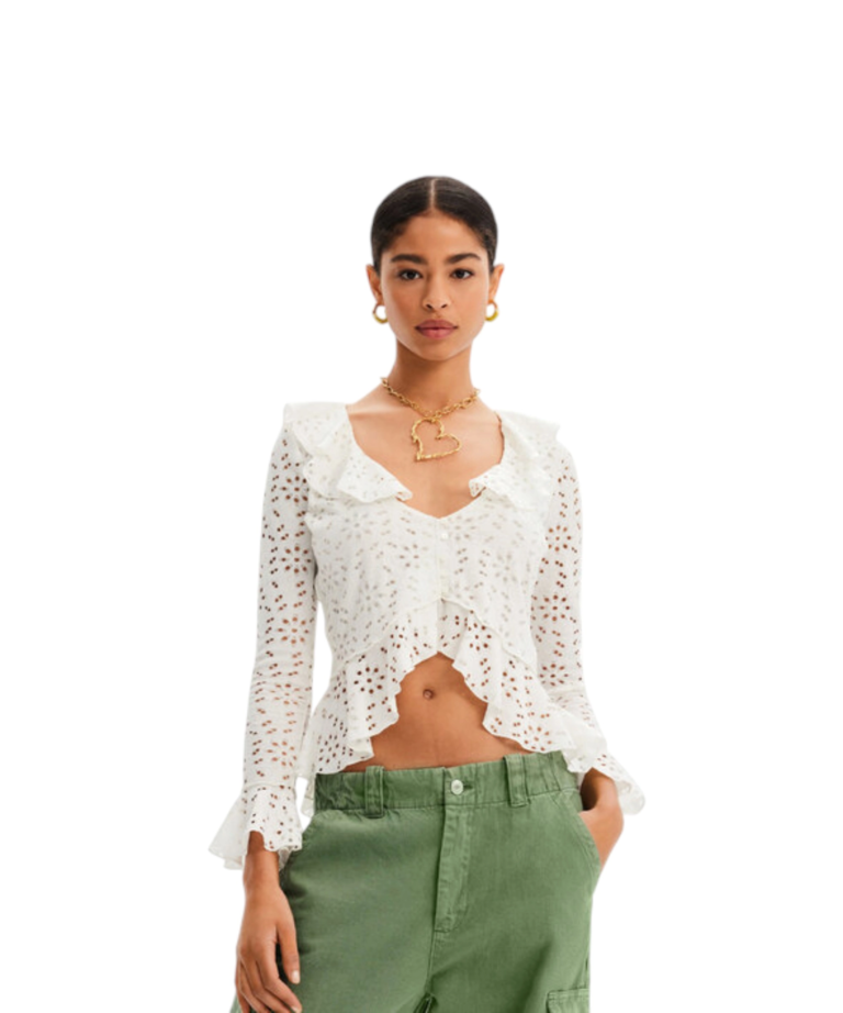 Desigual - Γυναικεία Μπλούζα Με Βολάν Lorna 23SWTKBY-1001 Λευκό