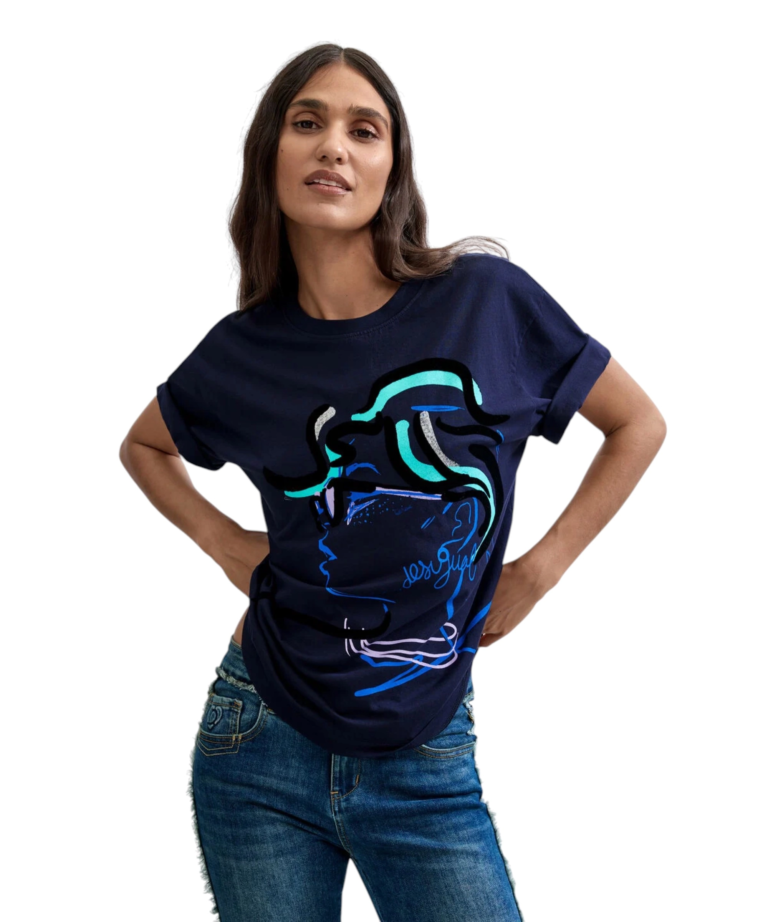 Desigual -Γυναικείο T-Shirt Face 26WWTK35-5011 Μπλε