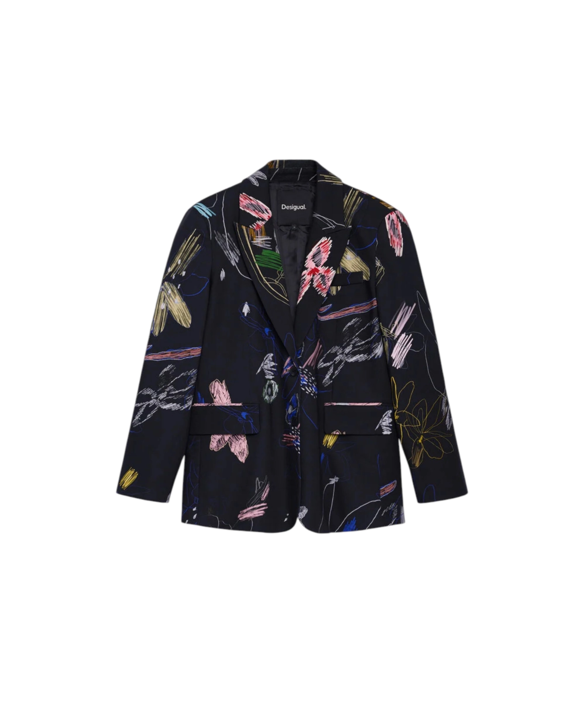 Desigual - Γυναικείο Βαμβακερό Σακάκι Μπλέιζερ Nina 26WWEW47-2000 Μαύρο/Πολύχρωμο