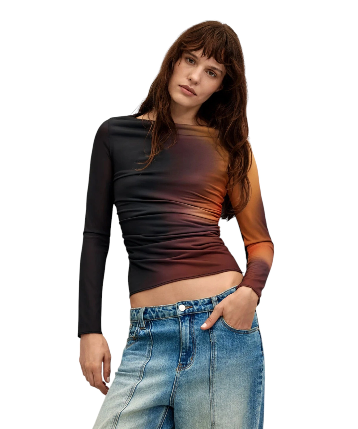 Desigual -Γυναικείο Μακρυμάνικο T-Shirt Tulle 26WWTK18-2000 Μαύρο / Πορτοκαλί