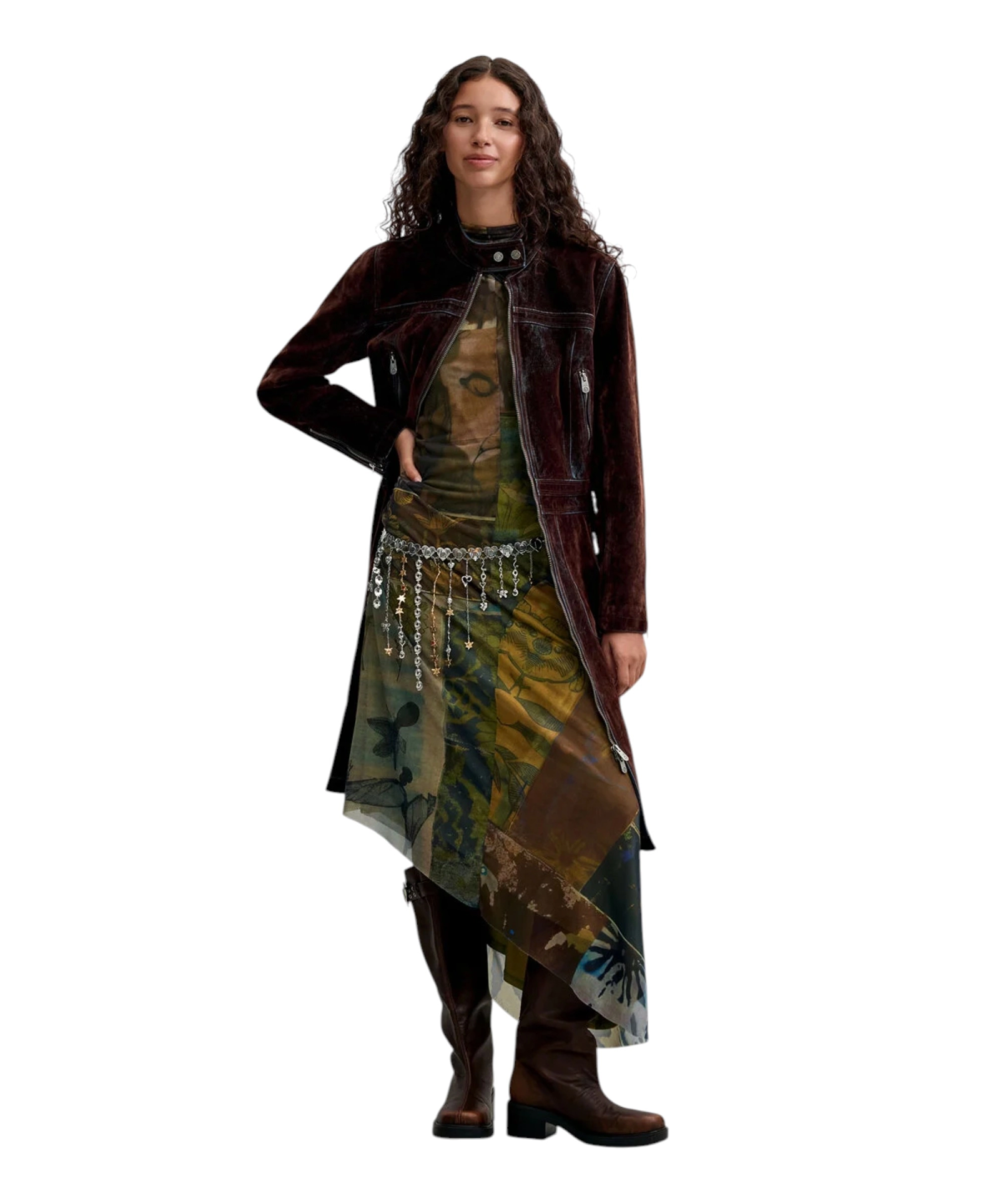 Desigual - Γυναικείο Μακρύ Παλτό Velvet 26WWEW20-6044 Καφέ Σκούρο