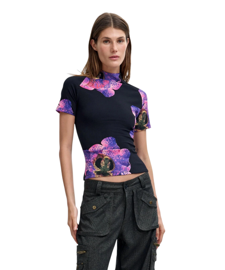 Desigual - Γυναικείο Πλεκτό Μπλουζάκι Orchidpurple M.C. Lacroix 26WWTK04-2000 Μαύρο/Μωβ