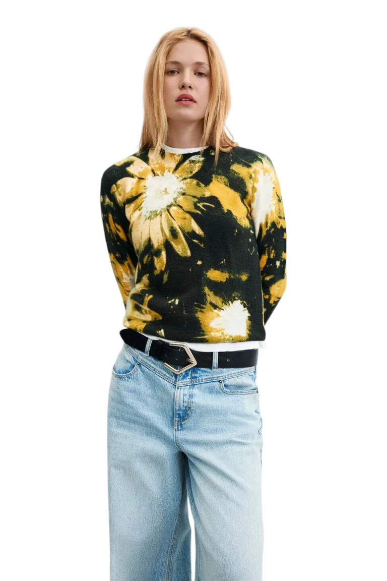Desigual - Γυναικείο Πλεκτό Πουλóβερ Darkbotanic 26WWJF40-2000 Μαύρο με Σχέδια